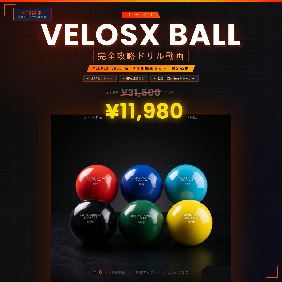 ★激安価格　12点セットポルテ野球　★バラ売り可能 VelosX™ Ball Model-S＋ 専用ドリル動画セット